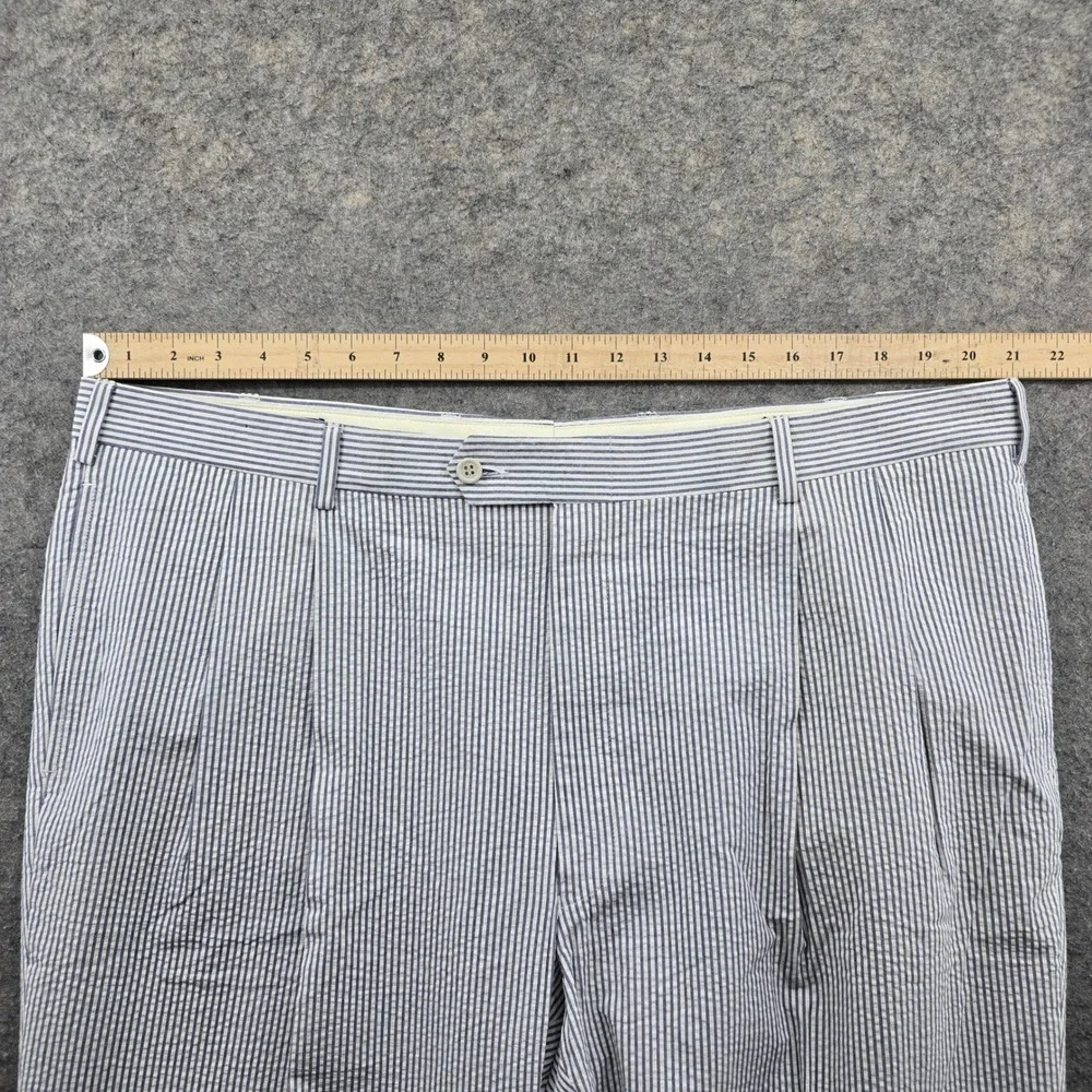 Jos A Bank Windsor Pants Mens 42 Blue White Seersucker Cotton Pleated Executive
